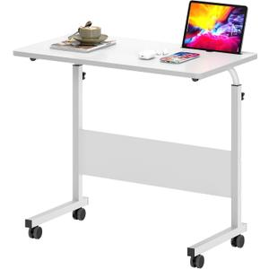 SogesFurniture Height-Adjustable Laptop Table, Computer Desk With Tablet Slot, 80 X 40 Cm, PC Table, Sofa Table, Care Table, Side Table With Wheels, White