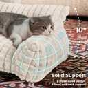 Cat Beds for Indoor Cats - Cute Cat Couch Bed Fluffy Pet Sofa with Faux Rabbit Fur Washable Cover, Fuzzy Pet Couch in 3D Diamond Pattern, Suppportive Large & Small Cats Sofa, 24inch Off White