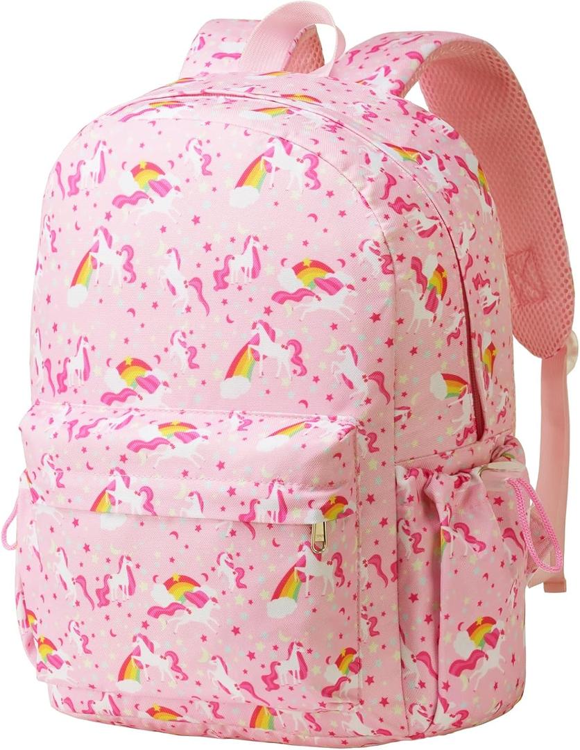 Vorspack Kids Backpack for Girls - 15 Inch Girls Backpack Ages 5-8, Cute Unicorn Bookbag School Bags for Elementary School - Pink