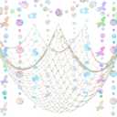 ZERODECO Mermaid Party Decorations - Iridescent Garland, Natural Fishnet and Bubble Garlands for Birthday, Pirate, Nautical, Under The Sea Theme