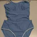 Girls Swimsuit Solid Color Tankini Contrast Trim Swimwear 2 Piece Bathing Suit Padded Swimsuits for Teens 9-16Y (Blue, M)