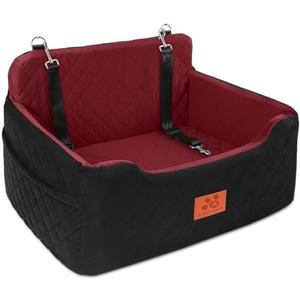 GL GLENSLAVE Dog Car Seat for Medium/Large Dogs, Dog Booster Seat for Pet Under 50lbs or 2 Small Dogs, Detachable and Washable Pet Car Bed, Multi-Functional Pet Booster Seat for Backseat(Black/Red)