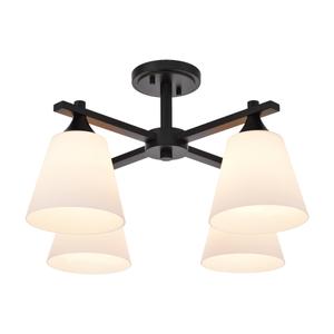 Matte Black Semi Flush Mount Ceiling Light, 4 Light Transitional Kitchen Lighting Fixtures with Opal Glass Shade, Hallway Light Fixtures Ceiling Mount for Dining Room, Living Room, Bedroom, Foyer
