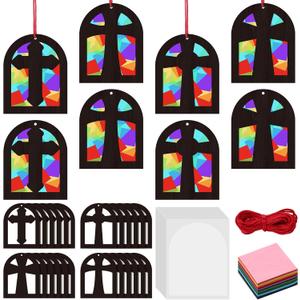 Novabright 24 Sets Wooden Cross Crafts Religious Crafts Sunday School Christian Wooden Cross Hanging Ornaments Kit DIY Art Christian Church Ornaments Jesus Sunday School Gifts, 4.72 x 3.78 x 0.08 inches