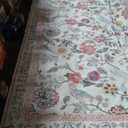 Floral Washable 8x10 Area Rug for Living Room, Soft Pink Large Girls Bedroom Rug, Non-Slip Low Pile Flower Birds Dining Room Rug, Botanical Floor Carpet for Kids Classroom Office