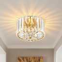 8.89" Small Crystal Ceiling Light, Modern Semi Flush Mount Ceiling Lighting Fixture, Gold Crystal Mini Chandelier for Hallway, Kitchen Entryway Laundry Room, 2-Light, XDD007-1-G