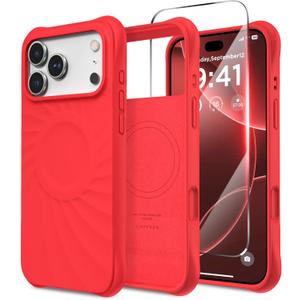 for iPhone 17 Pro Case, Compatible with MagSafe, Screen Protector +[Integrated Silicone Camera Control Button], Shockproof Protective Magnetic Case for iPhone 17 Pro 6.3", Red