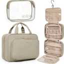 BAGSMART Toiletry Bag Hanging Travel Makeup Organizer with TSA Approved Transparent Cosmetic Bag Makeup Bag for Full Sized Toiletries, Large-Camel