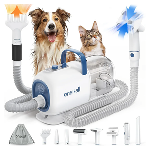 oneisall Dog Vacuum & Dryer for Shedding Grooming, 8 in 1 Dog Grooming Kit with Metal Blade Pet Clippers, Adjustable Speed and Temperature Control Blower
