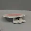 Easter Bunny Ceramic Cake Stand  Hand-Painted Pink Flower Dessert Plate, Holiday Ceramic Cake Holder for Easter Party, Spring Table Decoration