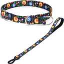 Martingale Dog Collar - No Pull Training Collar with Flower Multicolor Cute Patterns - Premium No Slip Collar with Slidable Stop Ring for Small, Medium, Large Dogs (L, Black Set)
