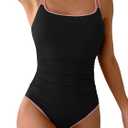 Eomenie Women's Two Piece Swimsuit Tummy Control Slimming Bathing Suit Spaghetti Strap Swimwear, Black Pink Large