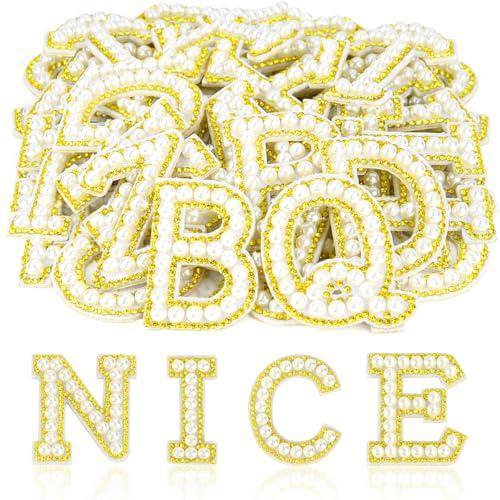 ASTARON 63 Pcs Self Adhesive Letter Patches Pearl Rhinestone Letter Stickers, Glitter Rhinestone Letters  Embroidered Applique Patches Alphabet Cloth Patch for Clothes, Bags, Hat, Phone Case, DIY