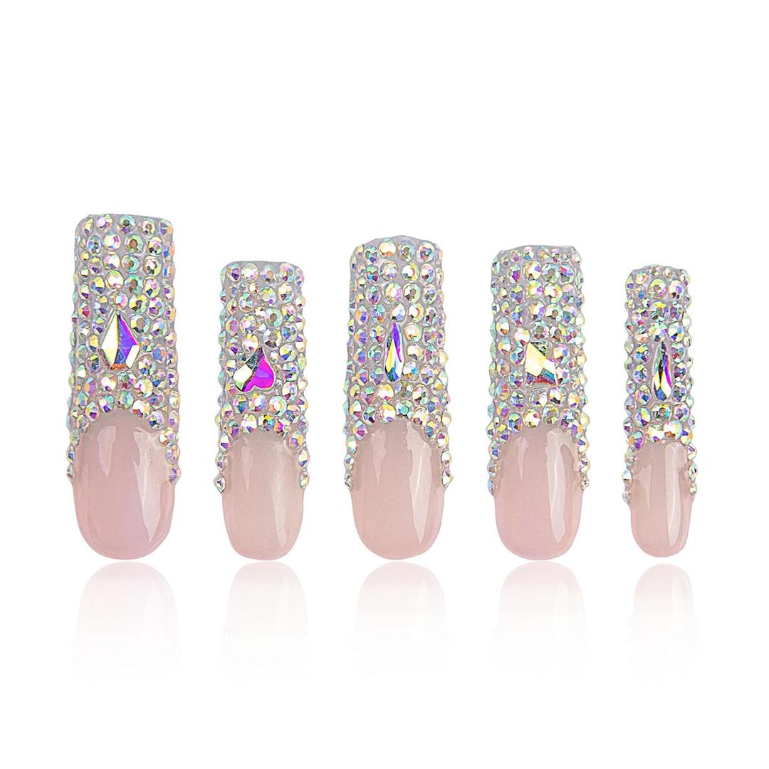 LOVFUL Press on Nails Angel's Tear Rhinestone | Handmade with Full Covered Crystals | Reusable Fake Nails | Square Mid length 1.7in | H48-L LOVFUL Press on Nails Angel's Tear Rhinestone | Handmade with Full Covered Crystals | Reusable Fake Nails | Square Mid length 1.7in | H48-L