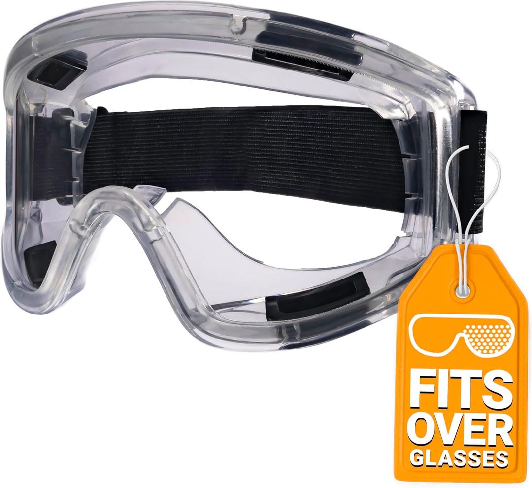Anti-Fog Safety Goggles | Impact & Splash Resistant Anti-Scratch Clear Lenses | Fits Over Glasses |ANSI Z87.1 & EN166 (black)