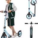 Kick Scooter for Ages 6+,Kid, Teens & Adults. Max Load 240 LBS. Foldable, Lightweight, 8IN Big Wheels for Kids, Teen and Adults, 4 Adjustable Levels. Bearing ABEC9 (Blue)