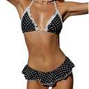 WDIRARA Women's Polka Dots Bikini Sets Ruffle Triangle 2 Piece Swimsuit Tie Backless Bathing Suit, S