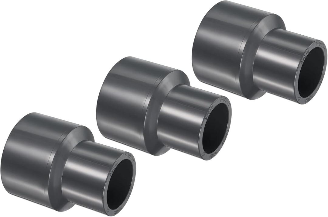 PATIKIL UPVC Reducer Pipe Fitting 1-1/2" x 1" Socket Schedule 80, 3 Pack Straight Coupling Adapter Connector, Gray
