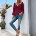Womens Puff Long Sleeve Babydoll Tops Square Neck Ruffle Peplum Blouse Smocked Loose Fit Tunic Top Dressy Tee Shirts