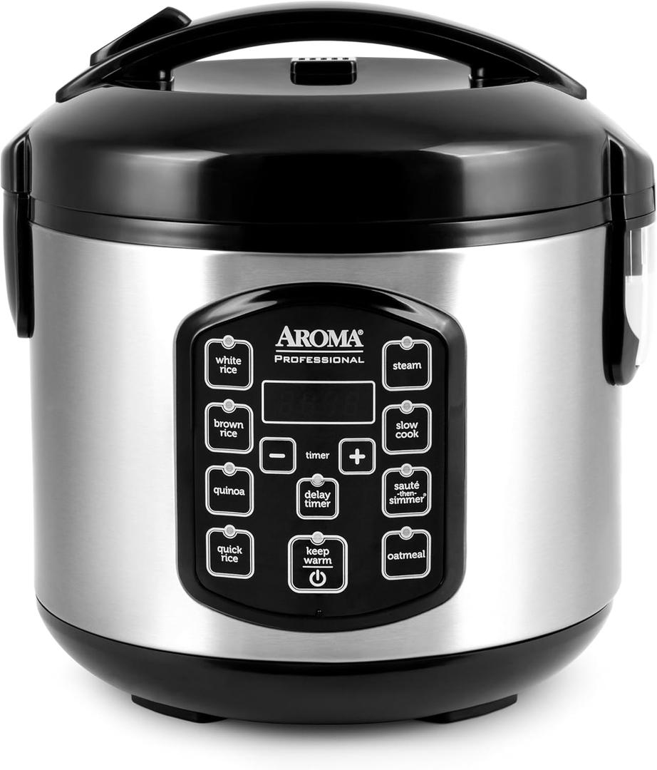 AROMA Professional Digital Rice Cooker, Multicooker, 4-Cup (Uncooked) / 8-Cup (Cooked), Steamer, Slow Cooker, Oatmeal Cooker, STS, Auto Keep Warm, 2 Qt, Stainless Steel Exterior, ARC-954SBD