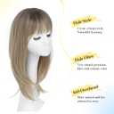 PANEWAY Hair Topper With Bangs 18inch Toppers With 6.5 6.5 Large Base Long Straight Layered Premium Synthetic Hair Pieces For Women-Ombre Blonde With Dark Root