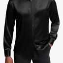 J.VER Men's Silk Satin Long Sleeve Dress Shirts Shiny Casual Button Down Shirt Luxury Party Prom Shirts, Size -S