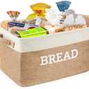 Lukeline Bread Storage Basket for Kitchen, Foldable Fabric Bread Keeper Bread Storage Container Bin with Handles, Bread Baskets for Kitchen Counter and Pantry (White & Beige)