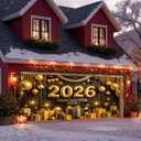 Happy New Year Banner 13x6ft New Year Eve Celebration 2026 Garage Door Banner Elegant Black and Gold Backdrop New Year's Eve Garage Door Cover Decoration for Celebration Party Indoor Outdoor House Wall Background