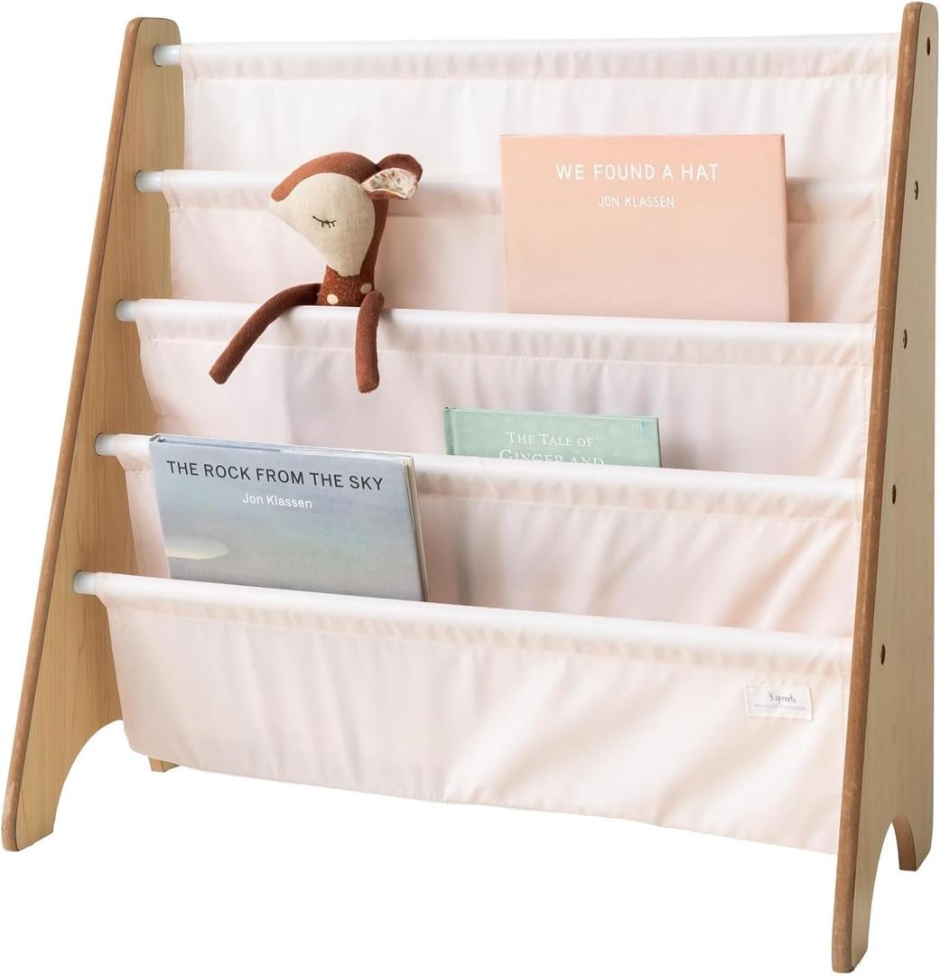 3 Sprouts Recycled Kids Bookshelf, Holds 35 Books, 4-Tier, Pink, 25 cm x 62 cm x 61 cm