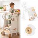 Roslim Toddler Tower with Wheels, Adjustable Height Learning Tower, White, 21"D x 18.5"W x 35.4"H