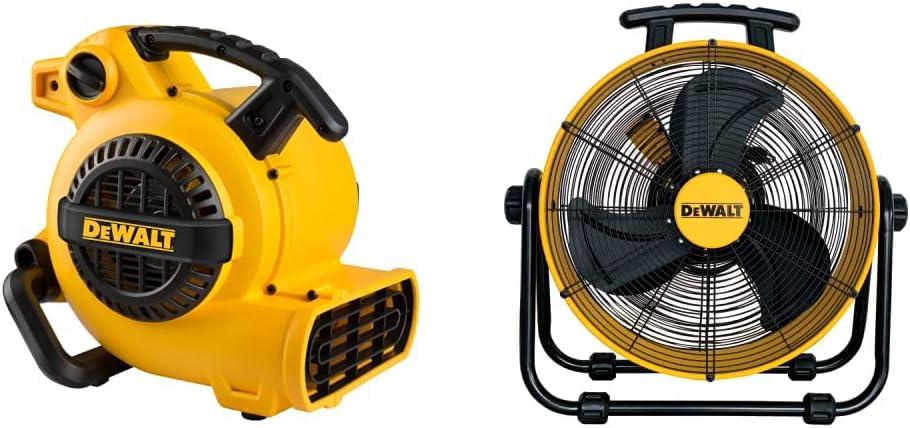 DEWALT DXAM-2260 Portable Air Mover/Floor Dryer, 600 Cfm & DEWALT DXF-2042 High-Velocity Industrial,Warehouse Fan Heavy Duty Mover Portable Air Circulator 3-Speed Adjustable Tilt, 20", Yellow