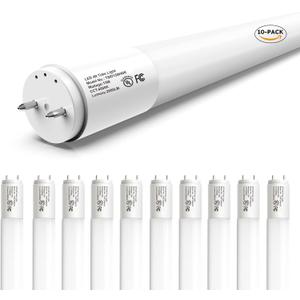 10-Pack T8 LED Bulbs 4 Foot, LED Fluorescent Tube Replacement, 4ft LED Tube Light 4000K Daylight, Ballast Bypass, High Lumen, Energy Efficient, Single Ended Power, Frosted Lens, UL