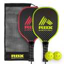 RBX Pickleball Equipment Set (2 Pack 2 Paddles, 2 Balls) Pickleball Game for Kids Premium Wooden Paddles, Ergonomic Grip Design, Durable, X-40 Outdoor Balls