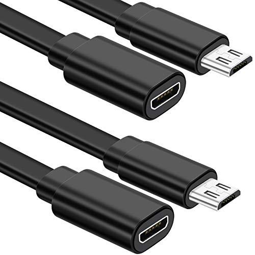 Sumind 2 Pack Micro USB Extension Cable 10 ft/ 3 Meters Male to Female Extender Cord Compatible with Wireless Security Camera Flat Power Cable, Cable Clips Included (Black)