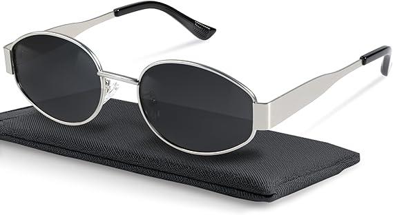 livho 2025 Trendy Oval Sunglasses - Stylish Polarized Shades for Everyday - Retro Metal Frames (Grey/Silver)