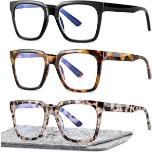 EASY READ 3 Pairs Reading Glasses for Women, Squre Computer Blue Light Blocking Anti UV Readers with Spring Hinge (Black/Tortoise/Grey, +1.75)