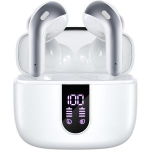 TAGRY Bluetooth Headphones True Wireless Earbuds 60H Playback LED Power Display Earphones with Wireless Charging Case IPX5 Waterproof in-Ear Ear buds with Mic for TV Smart Phone Laptop Computer Sports