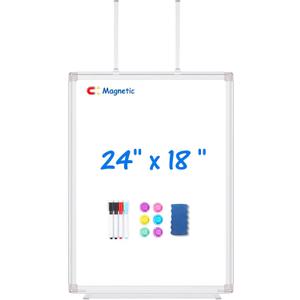 Magnetic Dry Erase Board for Doors, 24x18 Inch Whiteboard with Adjustable Long Arm Hook Mount - Easy to Install, Portable Hanging White Board for Home, Dorm Room, Office Cubicle & Small Spaces