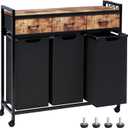 Laundry Hamper, Laundry Sorter 3 Section, Rolling Laundry Basket with Wheels, 3 Drawers, 3  14.5 Gal (55 L), Pull-Out and Removable Oxford Fabric Bags, Black and Rustic Brown