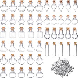 50 Pieces Small Mini Glass Jars Bottles with Cork Stopper 10 Style Christmas Wishing Glass Cork Bottle and 50 Pieces Eye Screws for Wedding Birthday Christmas Party Home Decoration