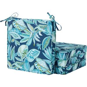 Outdoor 18 inch Square Patio Dining Chair Pads  Comfortable Fiber-Filled Seat Cushions with Ties, Reversible Polyester Fabric - Botanical Crestwood, Set of 4