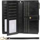 GOIACII Wallets for Women Large Capacity Credit Card Holder RFID Blocking Wristlet Long Purse with Zipper Pocket Black