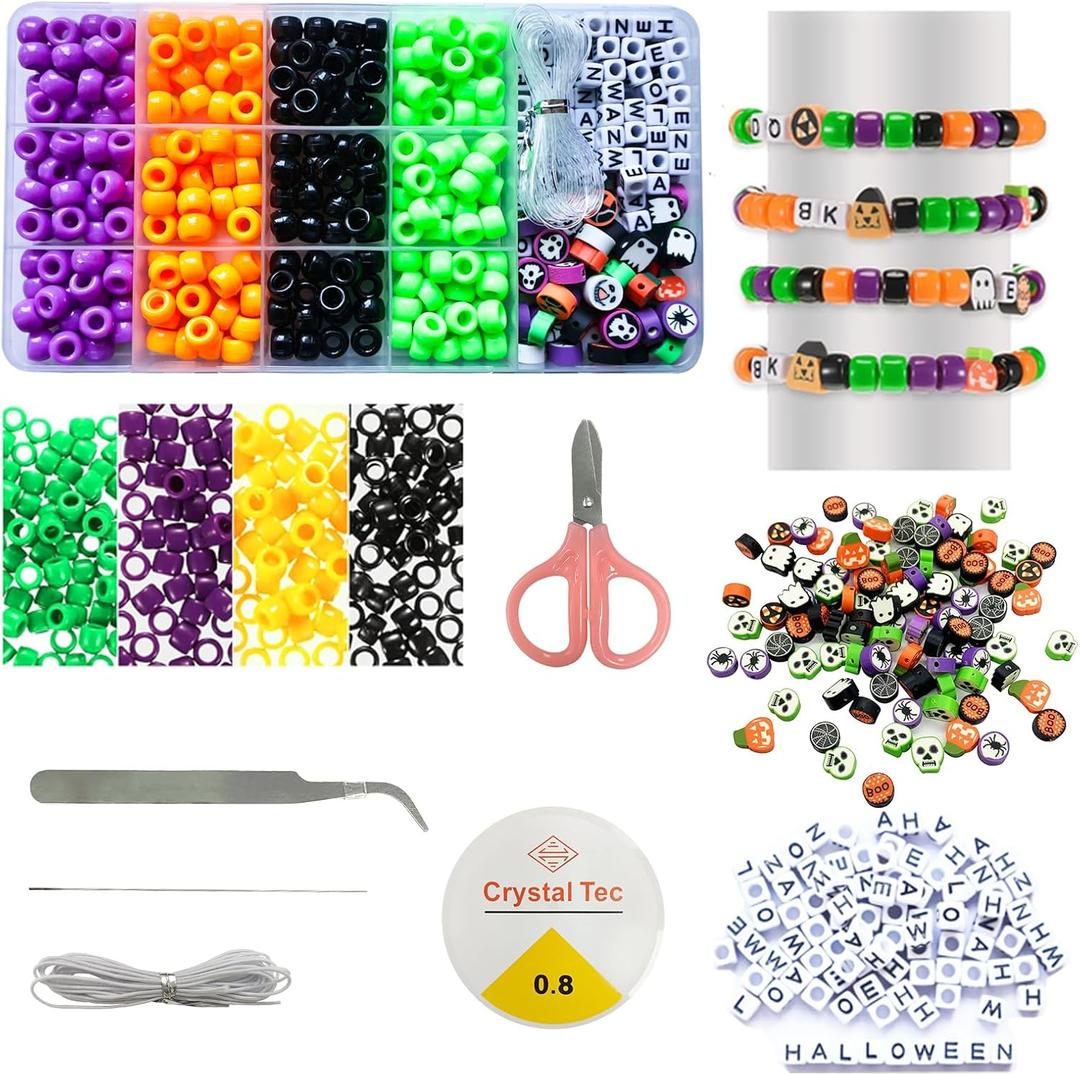 Ituoray 586-Piece Christmas Beads Jewelry Kit, Glass Beads & Pearl Beads with Tools, Bracelet Making Kit for Teens Girls Adults, DIY Holiday Gifts (Halloween)