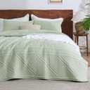 Bedsure Boho Quilt Queen Size - Lightweight Bedspread Queen Size with Geometric Stitched Pattern, Sage Green Farmhouse Soft Bedding Set Coverlet with 2 Pillow Shams for All Seasons, 90x96 inches