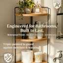 Corner Bathroom Countertop Organizer, 3-Tier Corner Shelf for Vanity & Bathroom Counter, Rustic Wood Standing Rack for Cosmetics & Skincare, Space Saving Storage for Toiletries, Sturdy Metal, Natural
