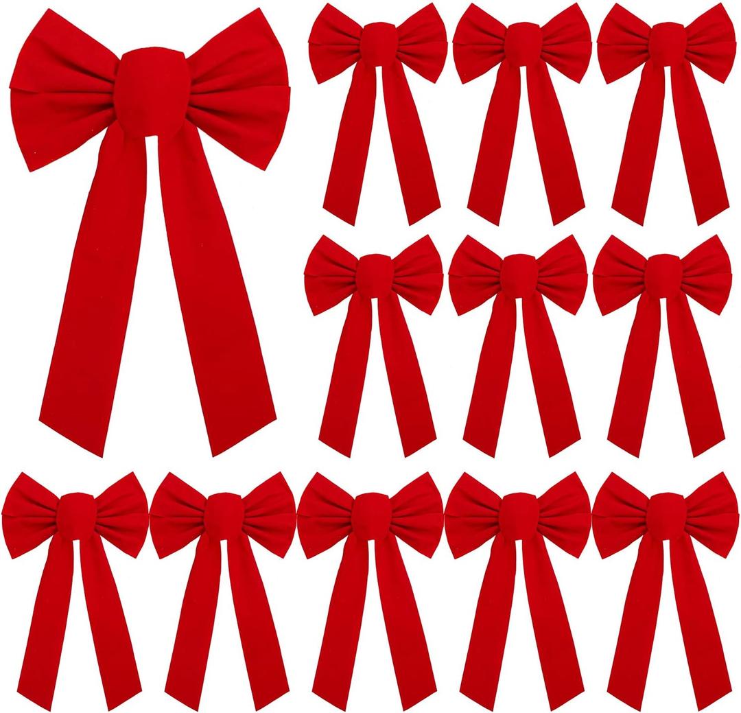 URATOT 12 Pack Red Velvet Christmas Bows, 9 x 16 inches