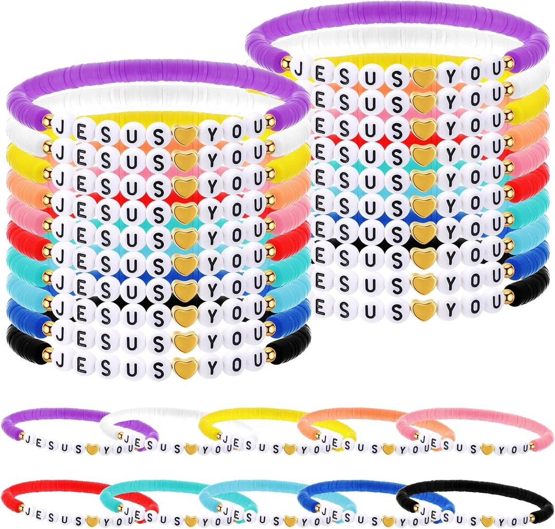 Landical 30 Pcs Easter Jesus Loves You Bracelets Bulk Friendship Bracelets Colorful Christian Jesus Bracelet for Kids Men Women Religious Wristbands Easter Hunt Gift Church(Rainbow)