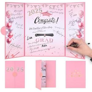 The Graduation Signature Book for The Decoration Major of The 2025 Graduation partyBlack and Gold Graduation Party Decorations Class of 2025 Graduation Guest Book Graduation Gifts for Her Him(Pink)