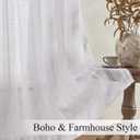 Estelar Textiler White Linen Boho Farmhouse Curtains for Bedroom, Textured Embroidered Curtains 90 Inches Long, Soft Light Filtering Semi Sheer Grommet Top Drapes for Living Room, 52Wx90L, 2 Panels