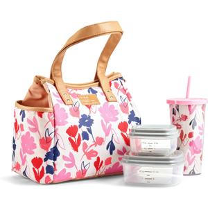 Fit & Fresh Lunch Bag For Women, Insulated Womens Lunch Bag For Work, Leakproof & Stain-Resistant Large Lunch Box For Women With Containers and Matching Tumbler, Zipper, Westerly Lunch Bag, Floral (Botanical Silo Pink)